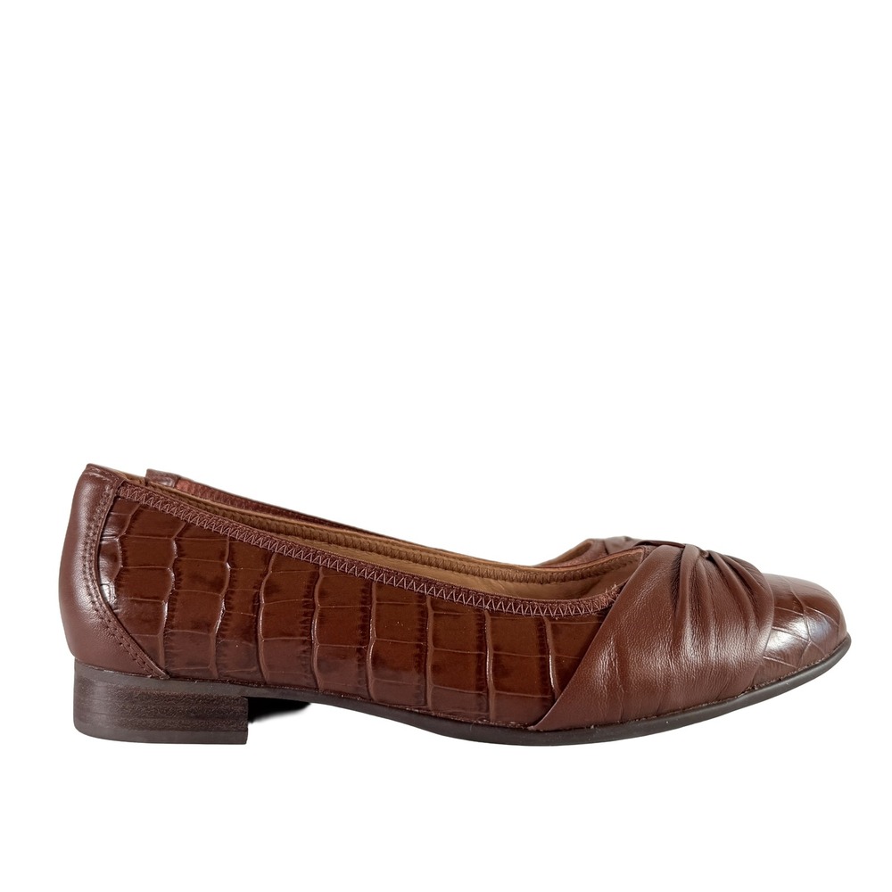 Clarks Unstructured Un Blush Wish Dark Tan Croc Leather Flats Womens Size‎ 8 M